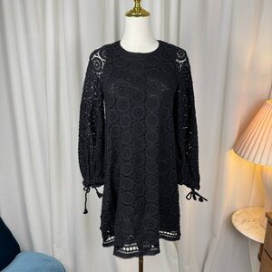 See by Chloe Boho Crochet Lace Eyelet Cotton Balloon Sleeves Mini Dress size 4